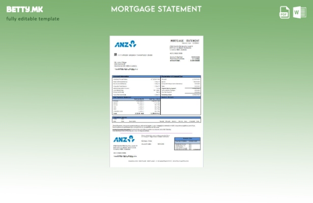 Модерен стил Австралија ANZ шаблон извод за хипотека банка